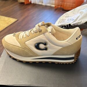 Coach Cream and Tan Sneakers with Navy Accent